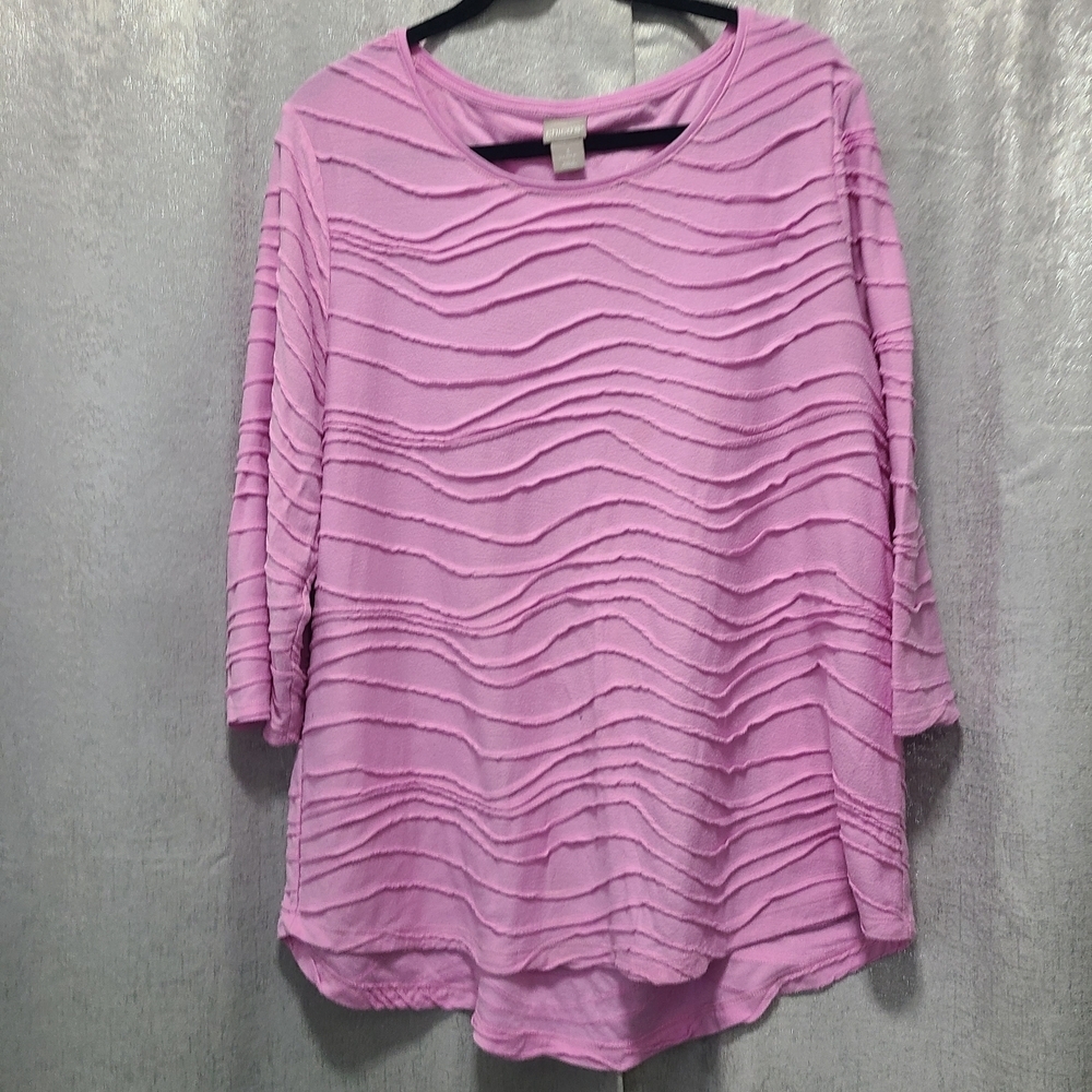 Chico's‎ Long Sleeve Tee in Soft Pink with Textured Design Womens XL